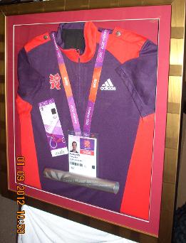 Olympic items in box frame